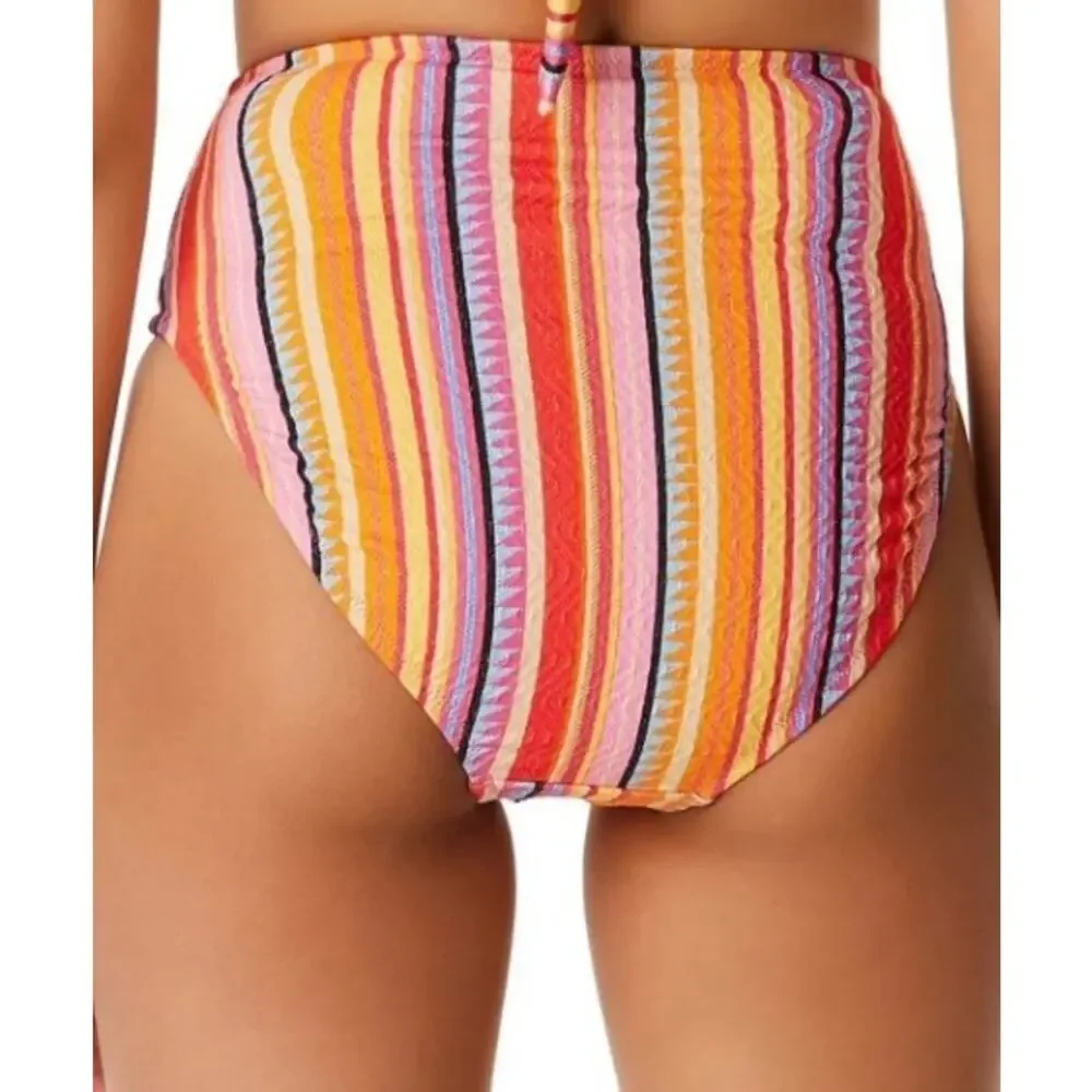 Jessica Simpson Femme Strioe Escape to Pacific Hi-Waist Bikini Bottom M NWT